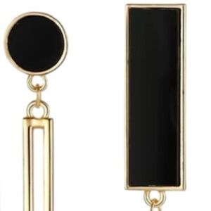 Mismatch Geometric Black Enamel Drop Dangle Earrings